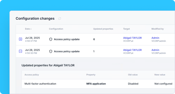 Admin configuration change reports