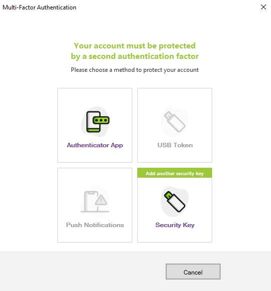 Select additional MFA method after FIDO2