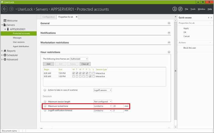 Maximum locked time logoff after inactivity