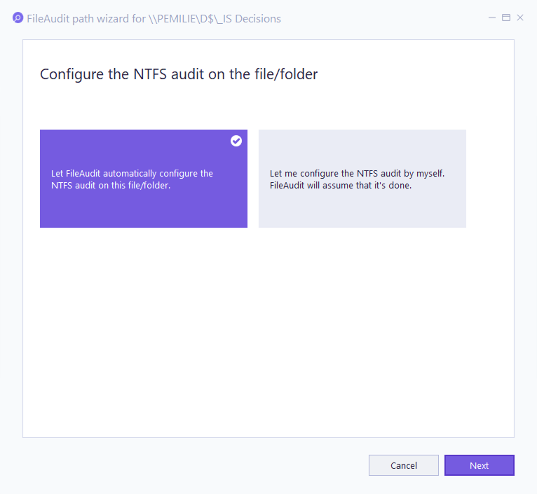 Configure the NTFS audit on the file/folder