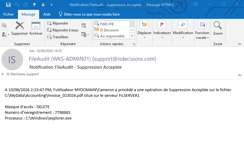 Notification par email