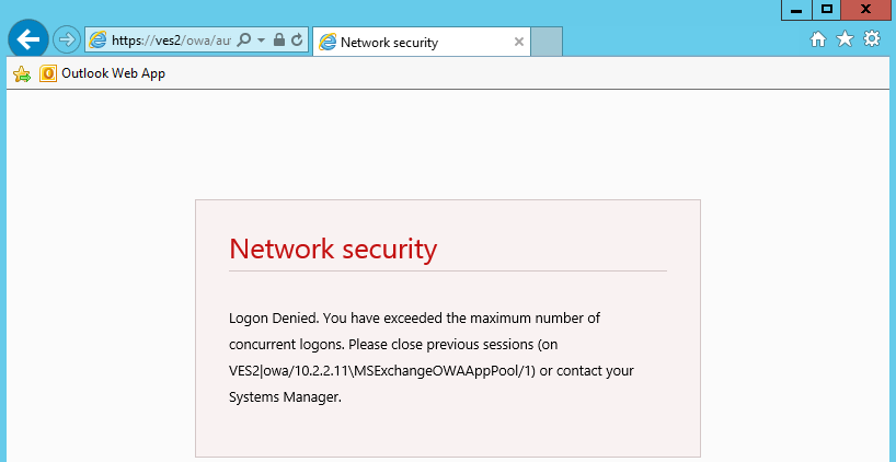 Network security concurrent logon denied message