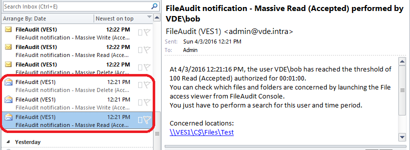 Mass alert detect encryption attack file server