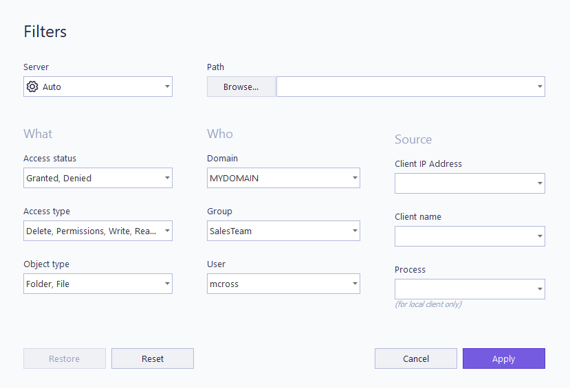 Filter event access
