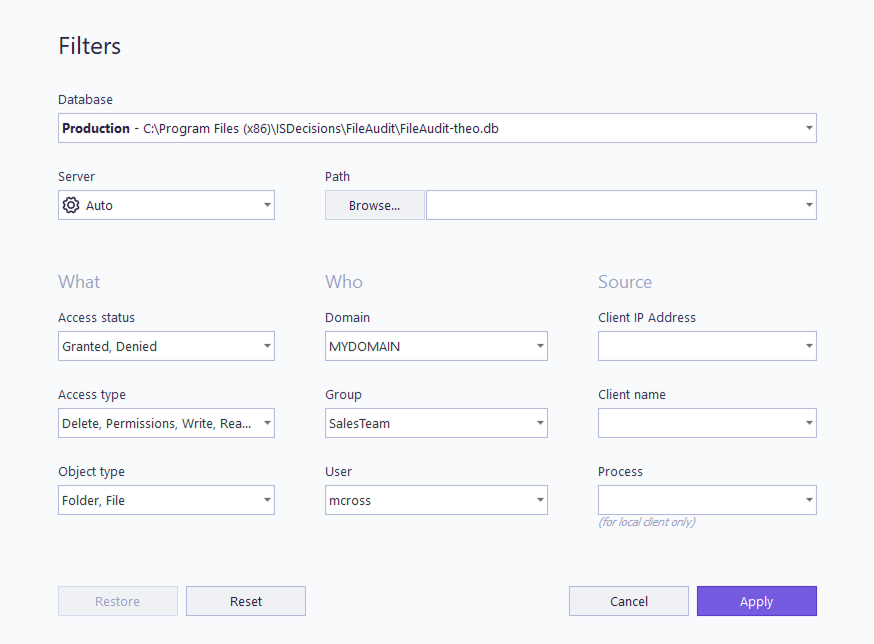 Report filters