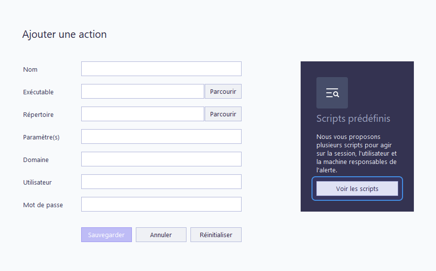 Ajouter une action avec un script prédéfinis