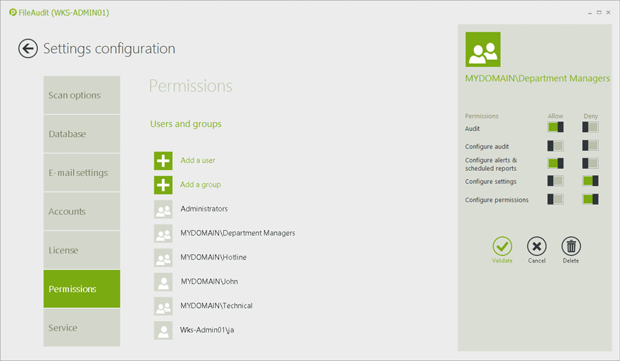 File auditing user specific rights management