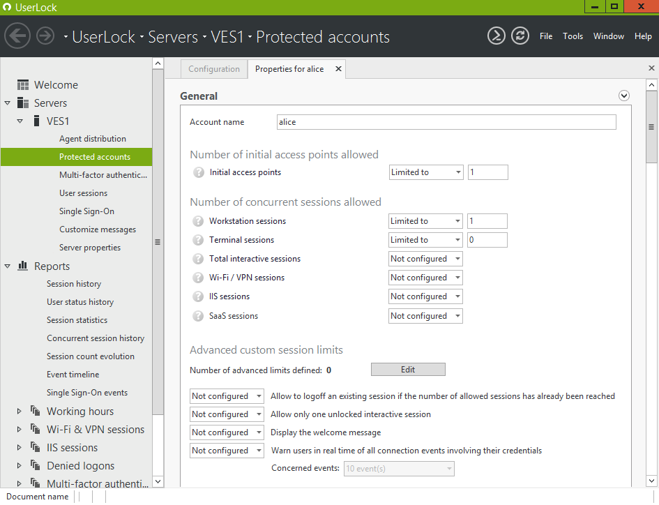 Windows network security session limit number