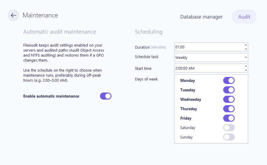 Automatic audit maintenance - Scheduling