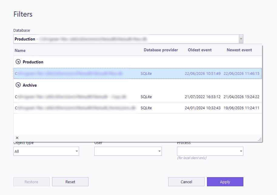 Filters list databases