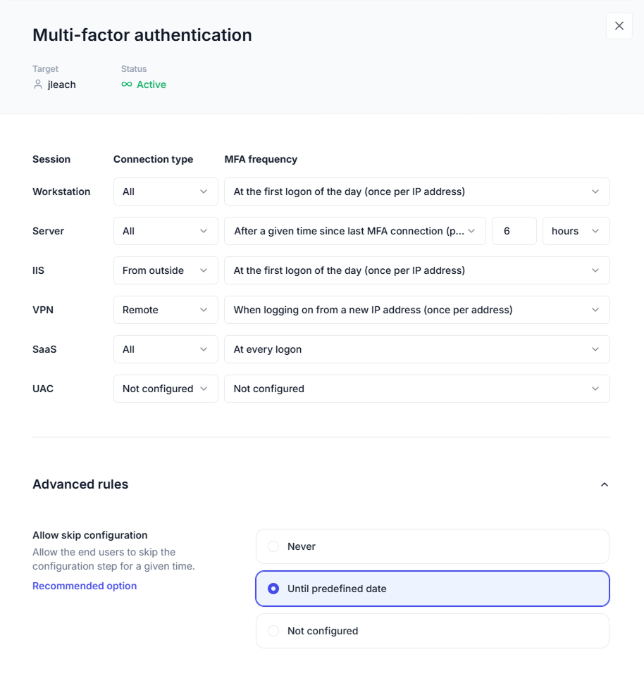 Access policies MFA user