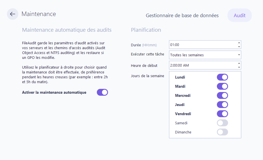Maintenance automatique des audits - Planification