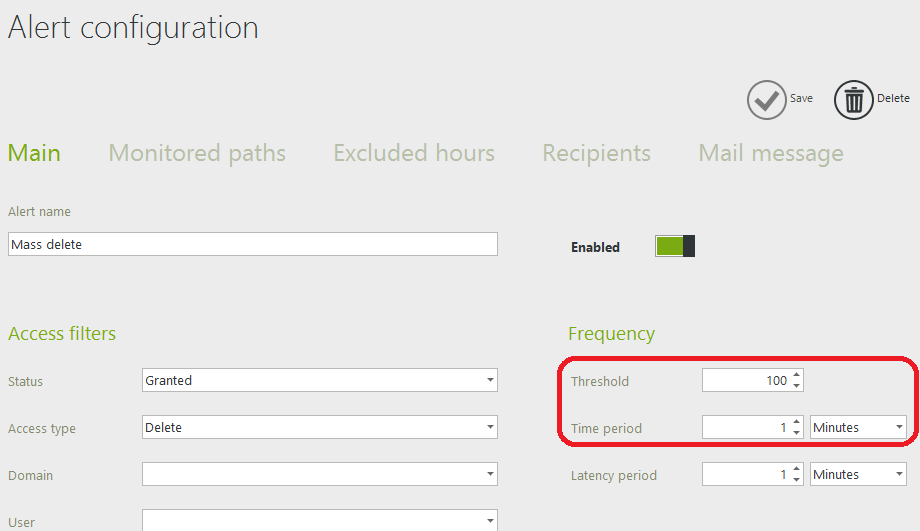 Frequency threshold mass access alerts