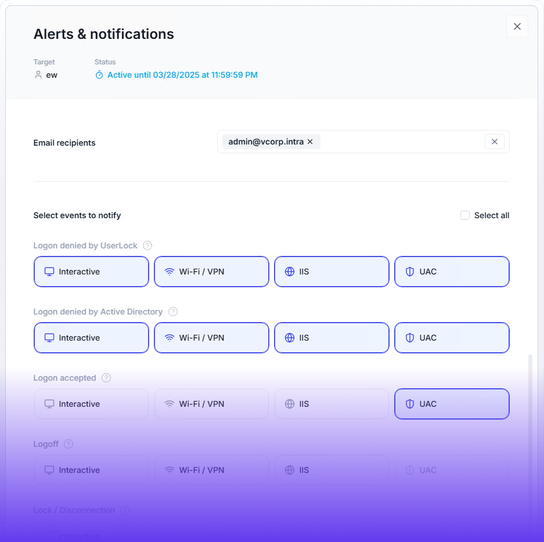Alerts & notifications - logon denied