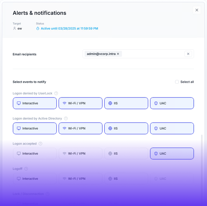 Alerts & notifications - logon denied