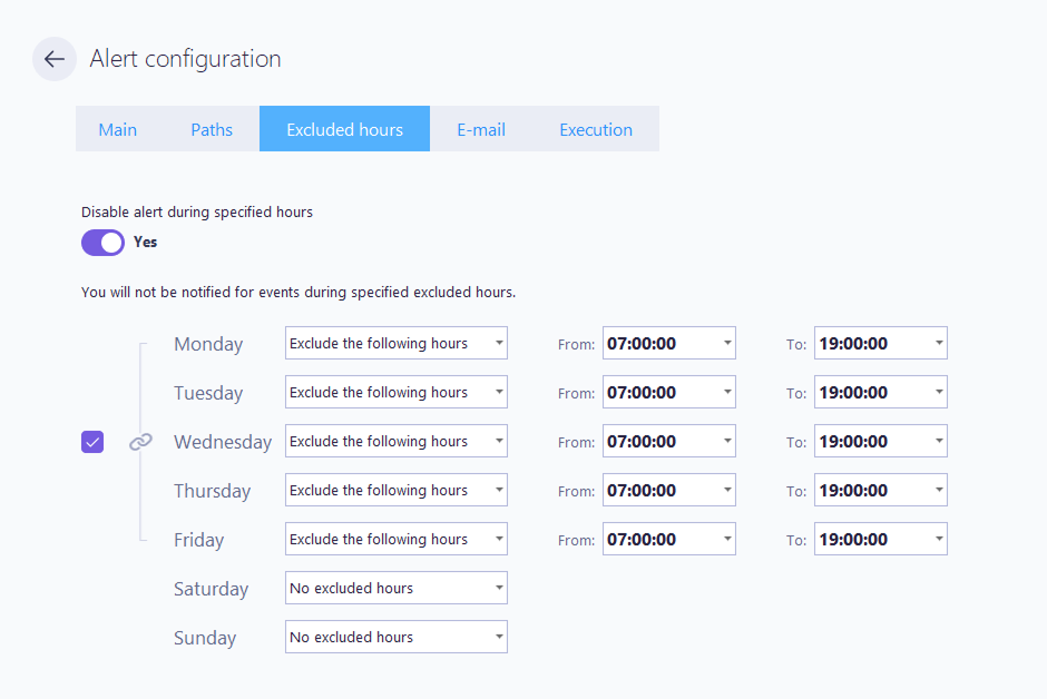 Alert configuration - Excluded hours
