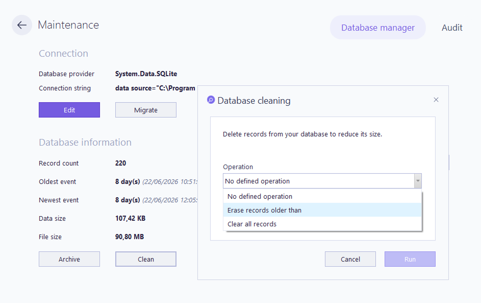 Clean the database