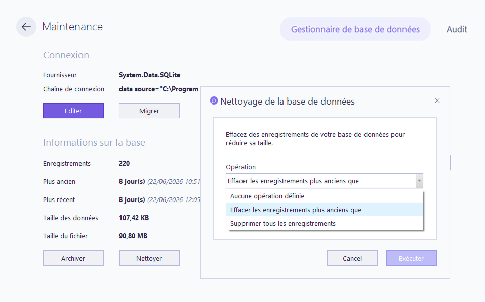 Nettoyer la base de données
