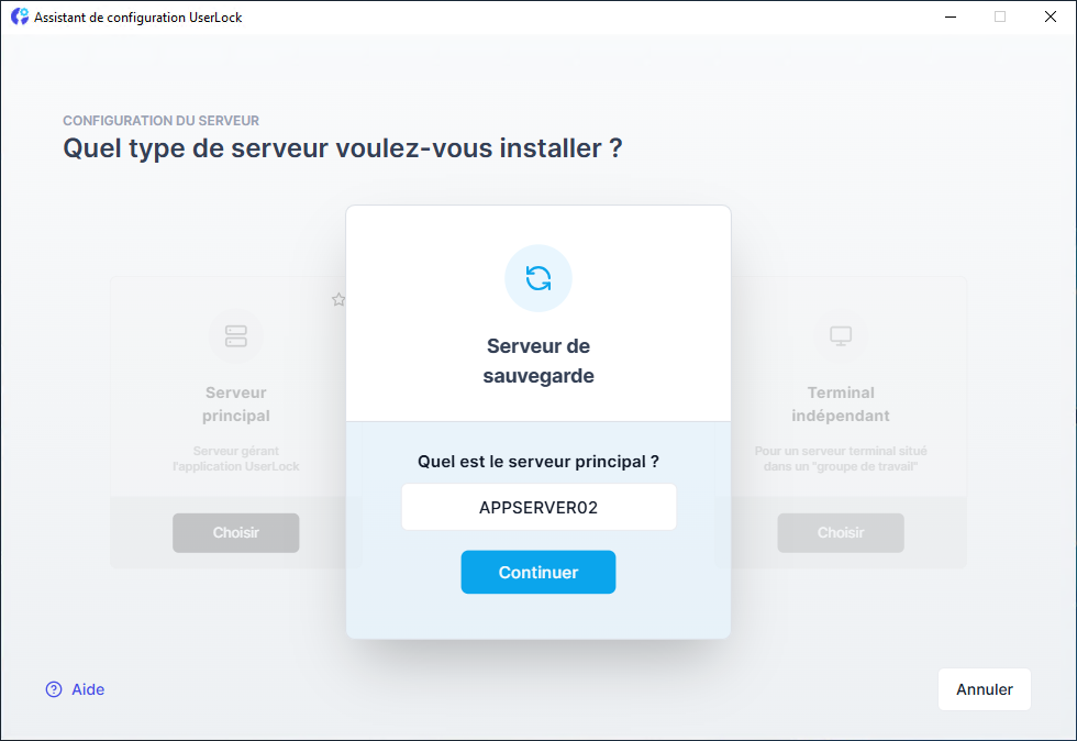 Configuration d'UserLock en serveur de sauvegarde