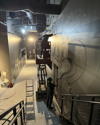 Work in progress on the mural.