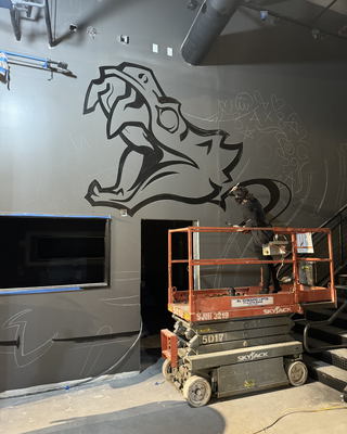 Work in progress on the mural.