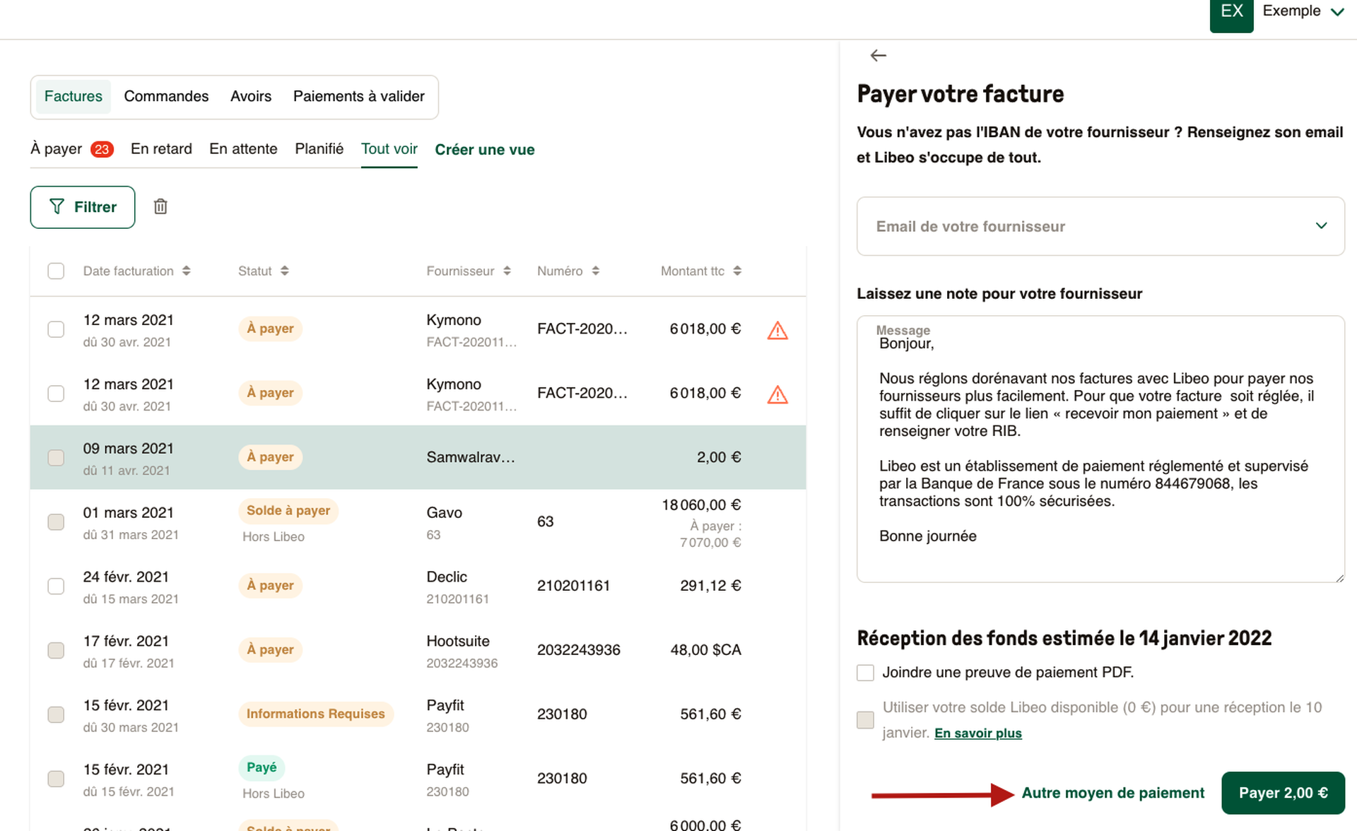 comment faire virement payer facture.