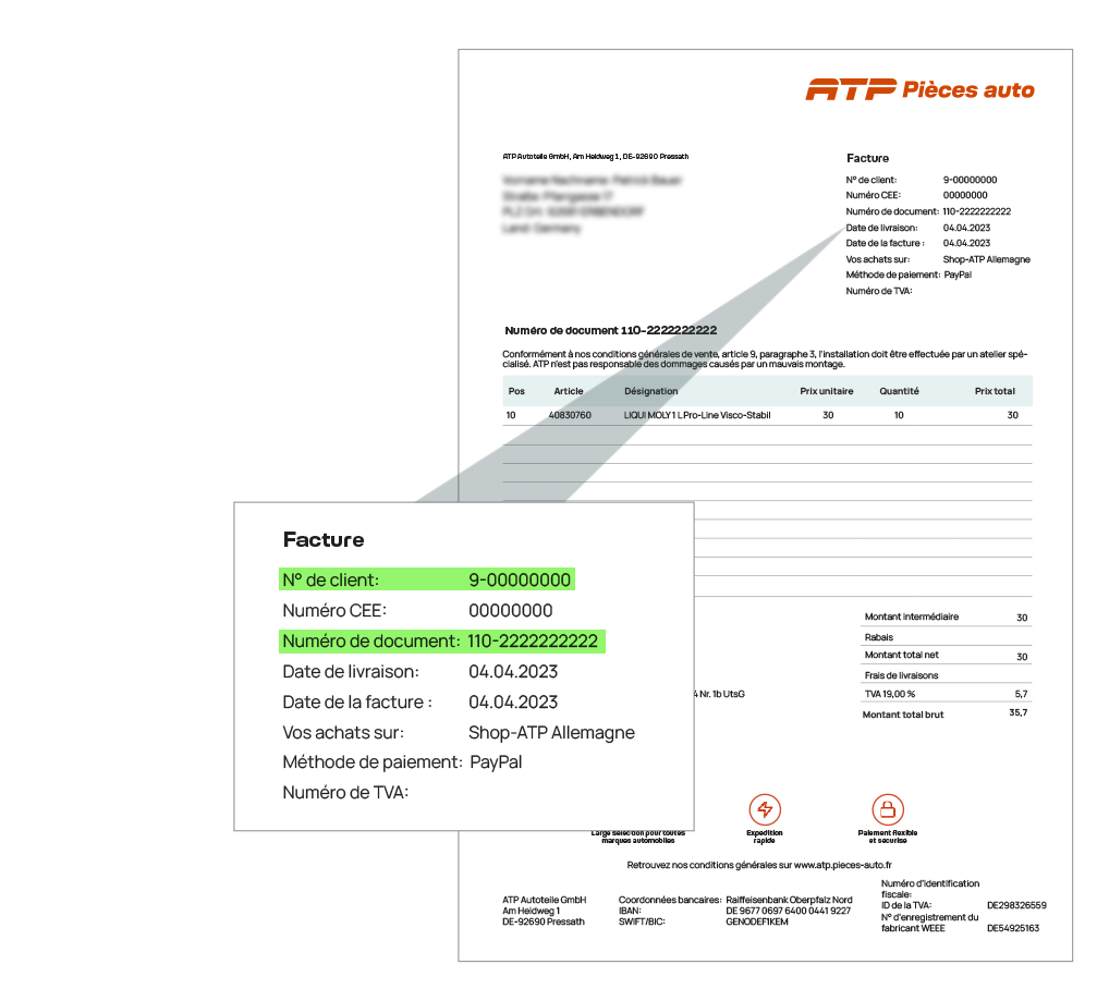 Exemple de facture ATP pour le retour