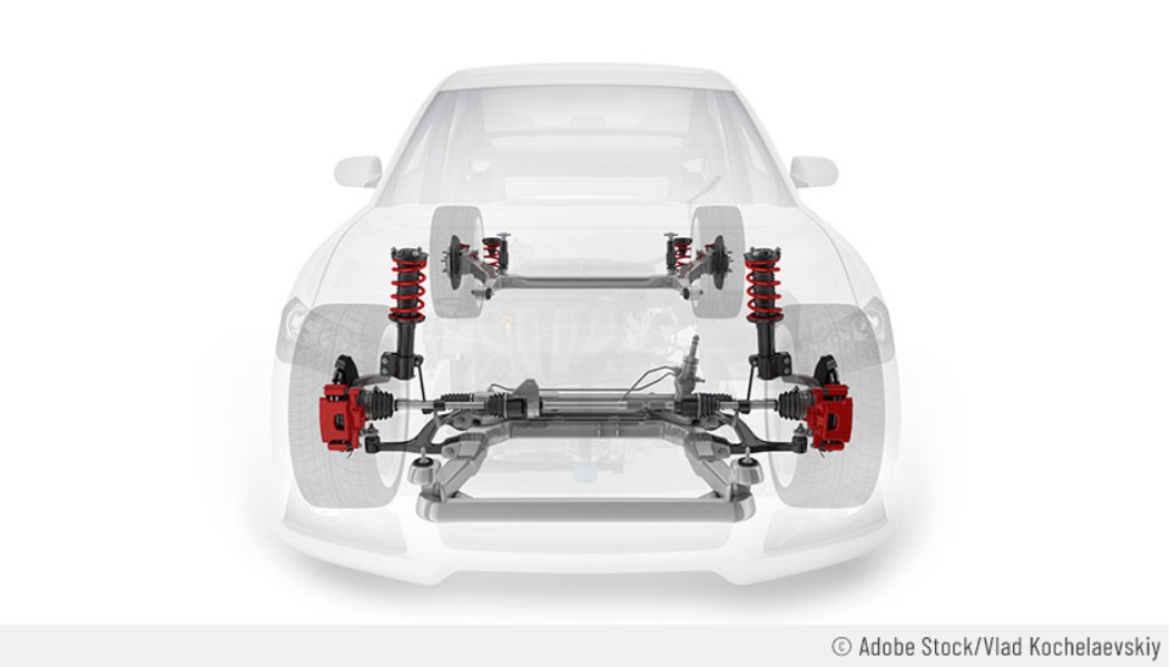 Voiture transparente avec focus sur les elements de la suspension