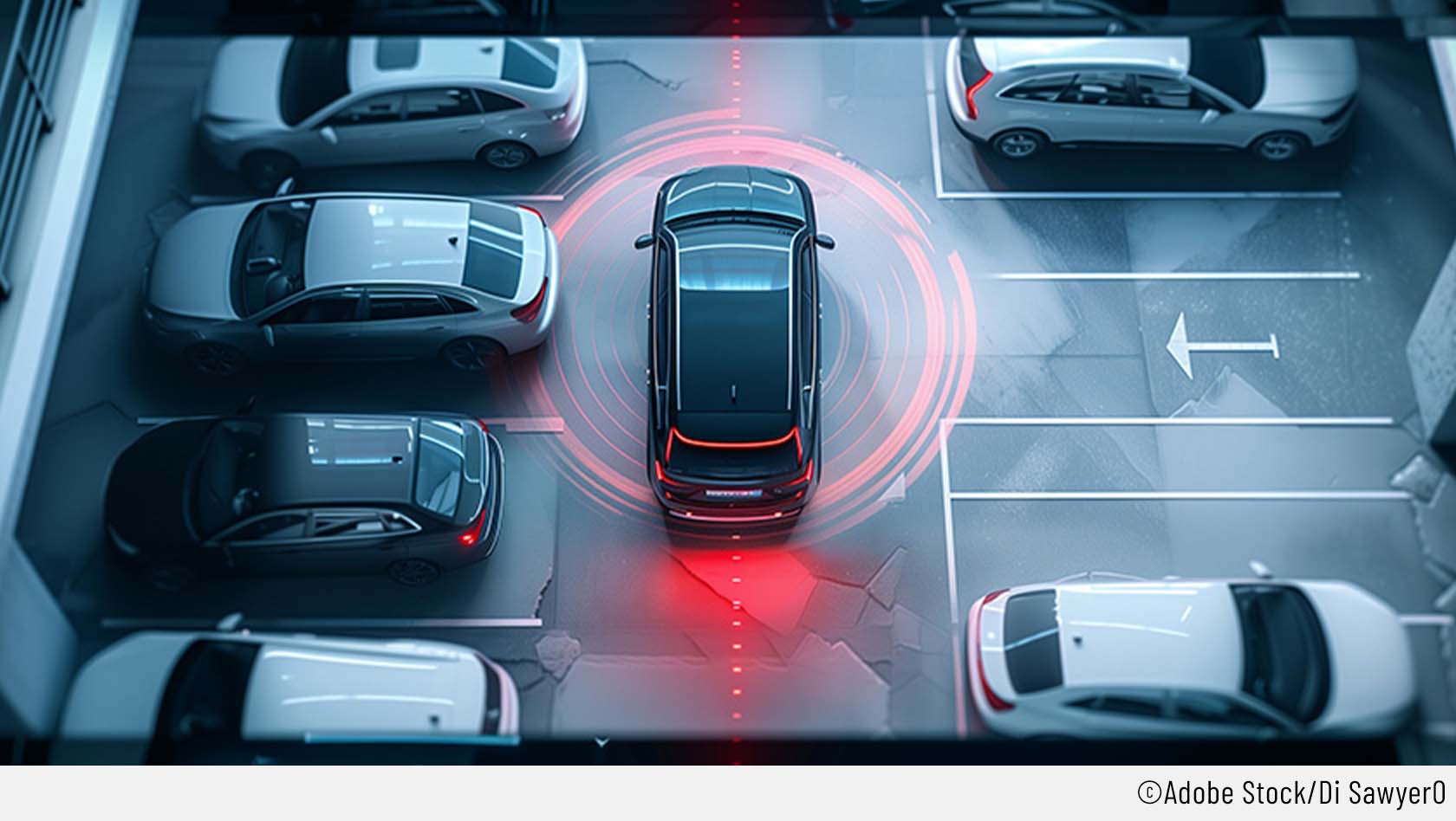 Vehicule utilisant un capteur de stationnement pour s'orienter sur un parking