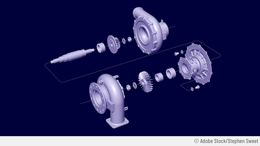 Vue en éclaté des composants du turbocompresseur
