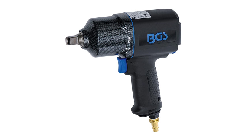 Schwarz-blauer pneumatischer Schlagschrauber von BGS technic mit strukturiertem Griff und Metalldüse.
