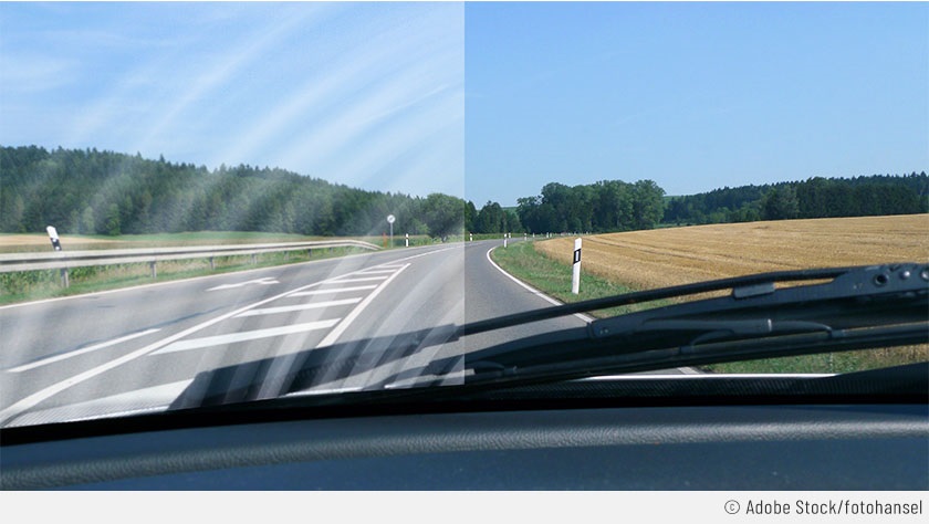 Pare-brise nettoye par les essuie-glaces vs pare-brise sale