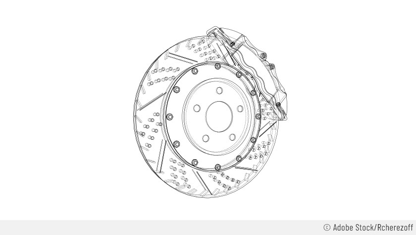 Design de frein a disque sur fond blanc
