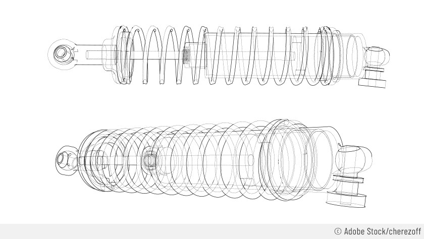 Schéma de suspension industriel sur fond blanc