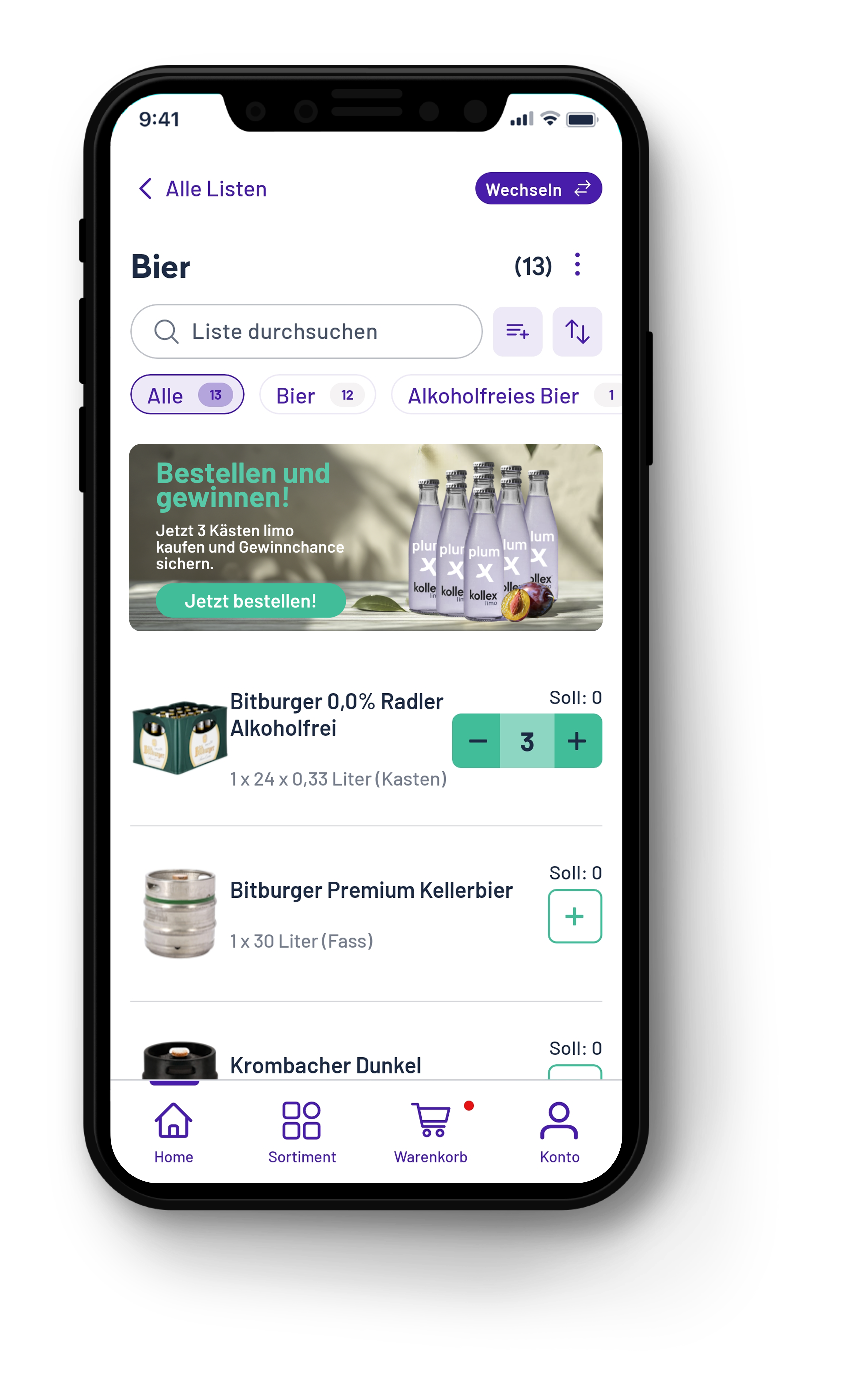 kollex_app_bestelllisten
