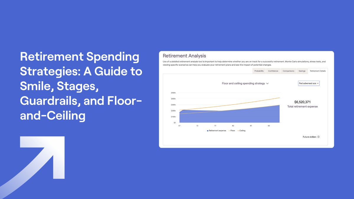 Guide on retirement spending strategies with a RightCapital chart on floor and ceiling spending analysis, showing a $6,520,371 total retirement expense.