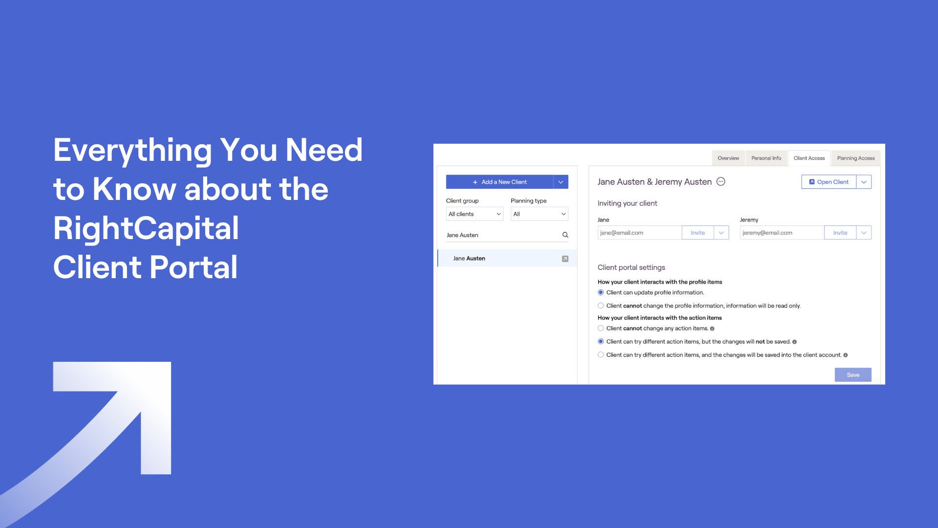 Screenshot of RightCapital's Client Access tab and title "Everything You Need to Know About the RightCapital Client Portal"