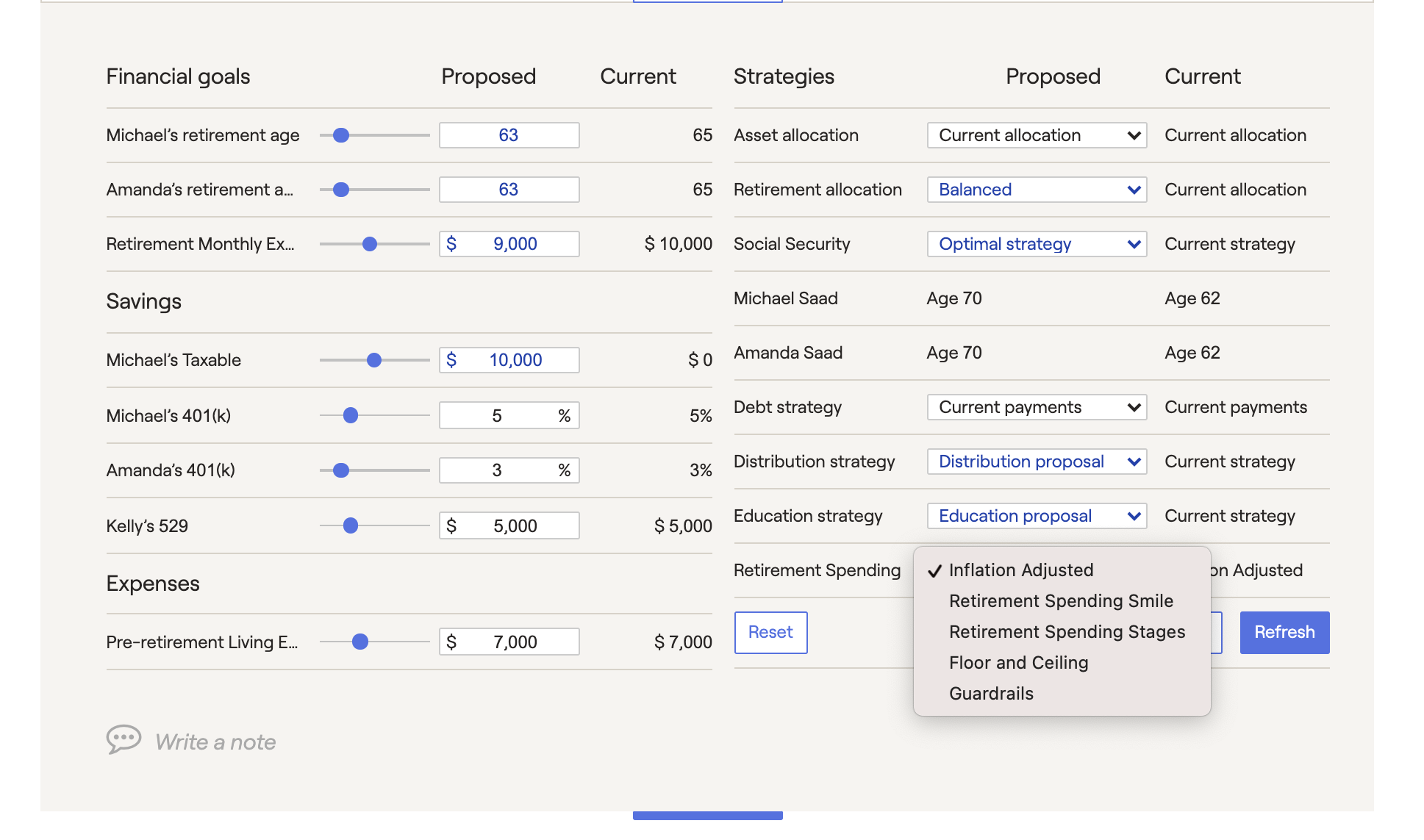 Dynamic Retirement Spending Strategies screenshot from RightCapital platform