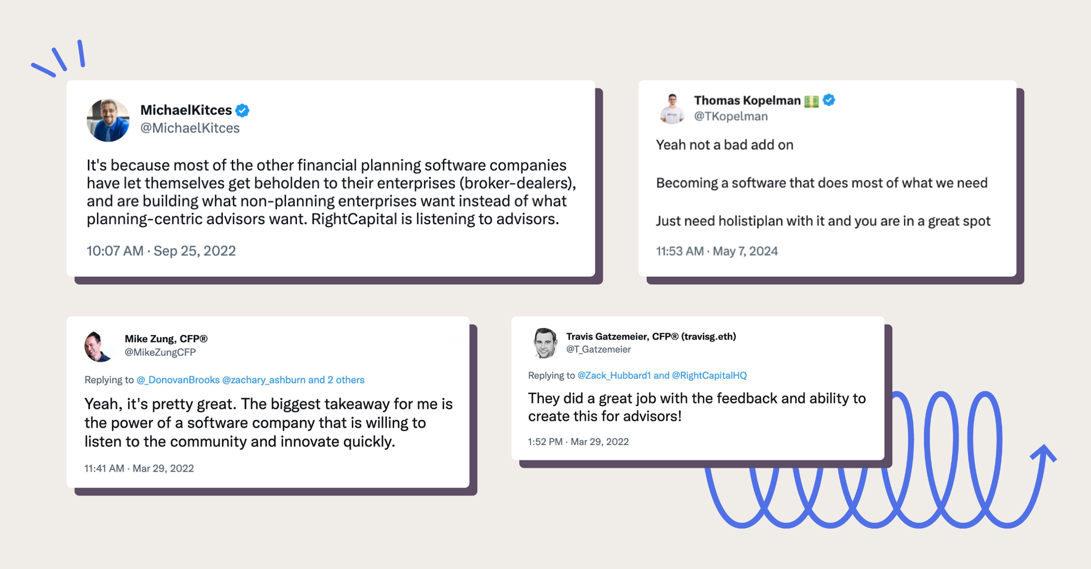 Financial advisor social media posts about RightCapital listening to feedback