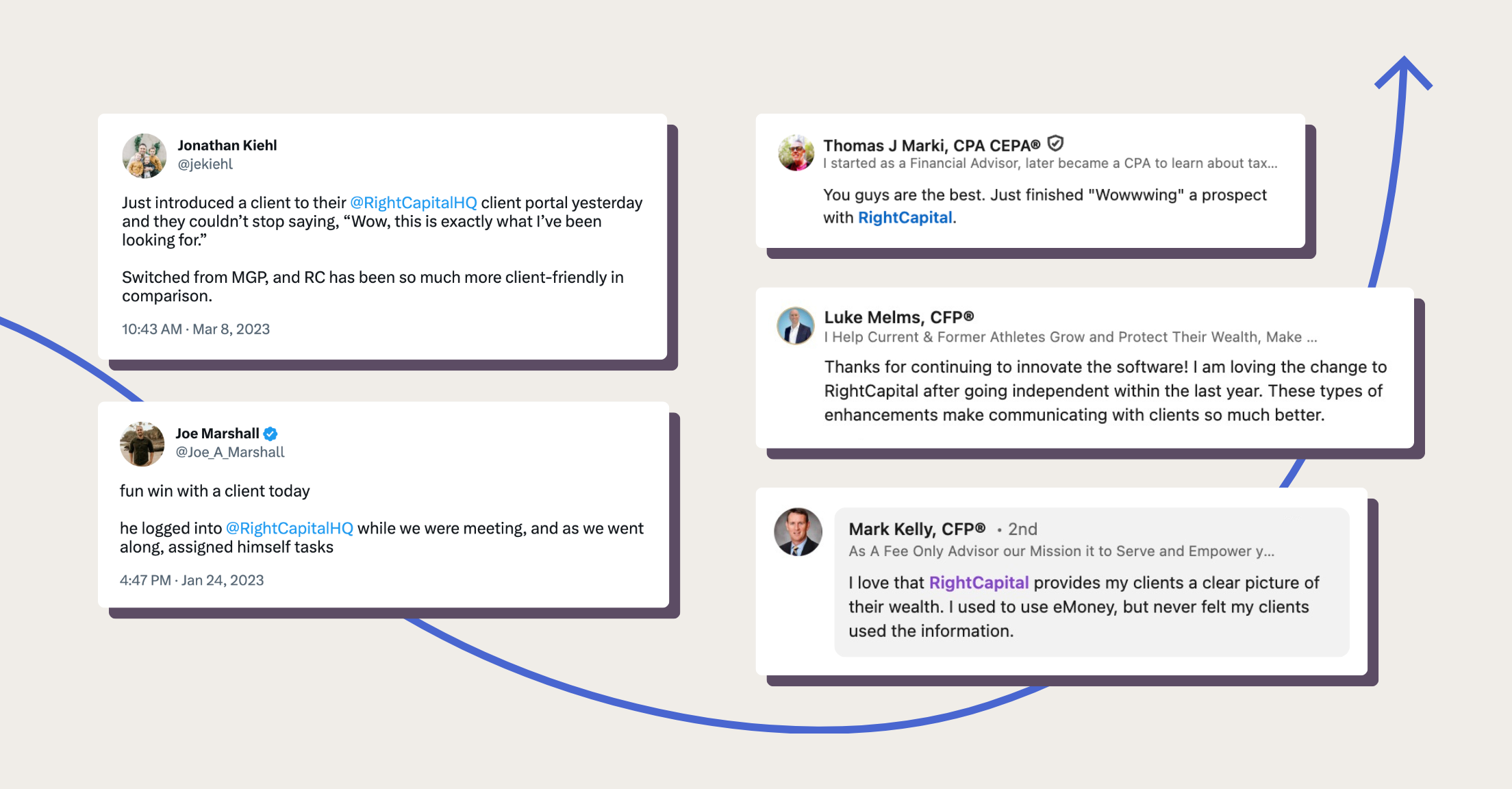 Financial advisor social media posts about RightCapital's impact on clients and prospects
