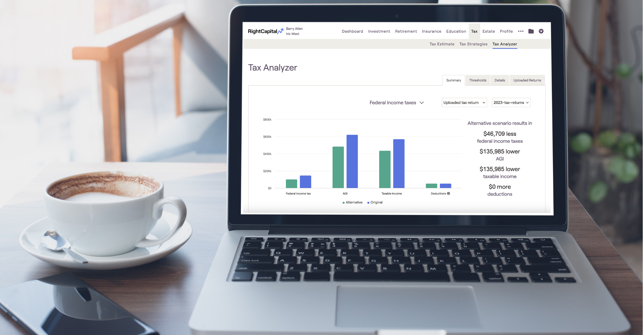 Screenshot of RightCapital's Tax Analyzer tool in a computer screen