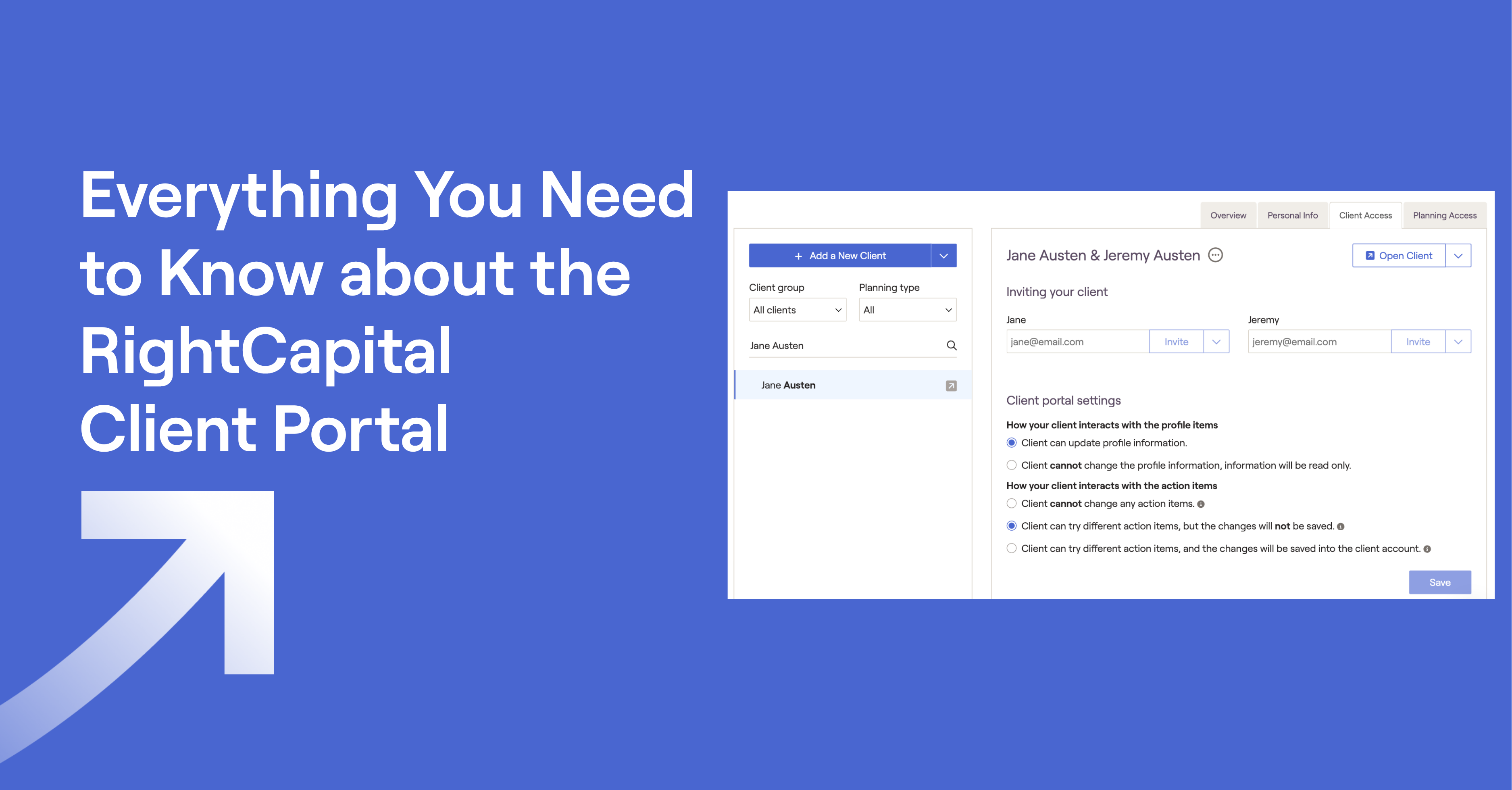 Screenshot of RightCapital's Client Access tab and title "Everything You Need to Know About the RightCapital Client Portal"