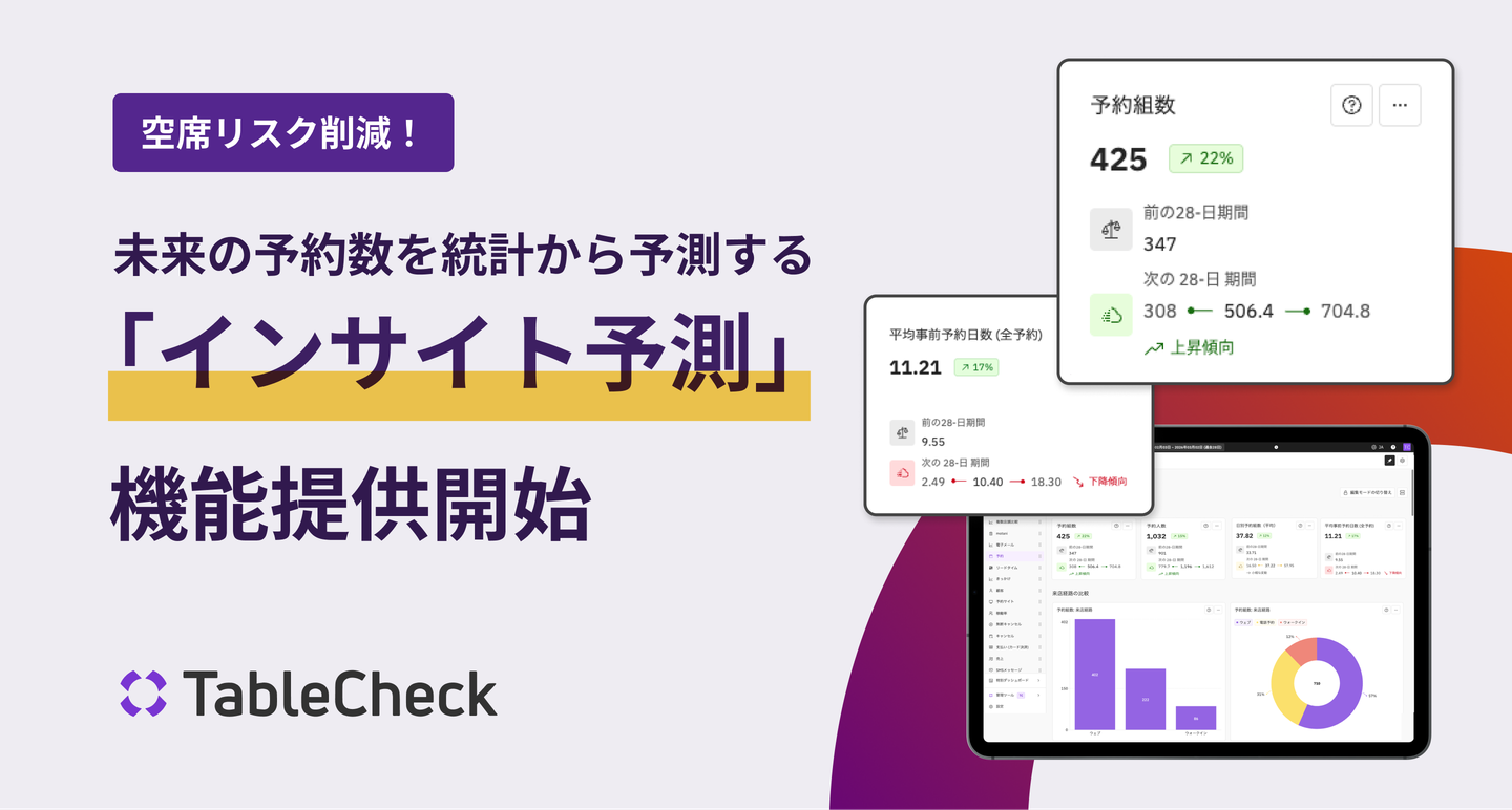 TableCheck、 未来の予約数を予測する 「インサイト予測」機能の提供開始