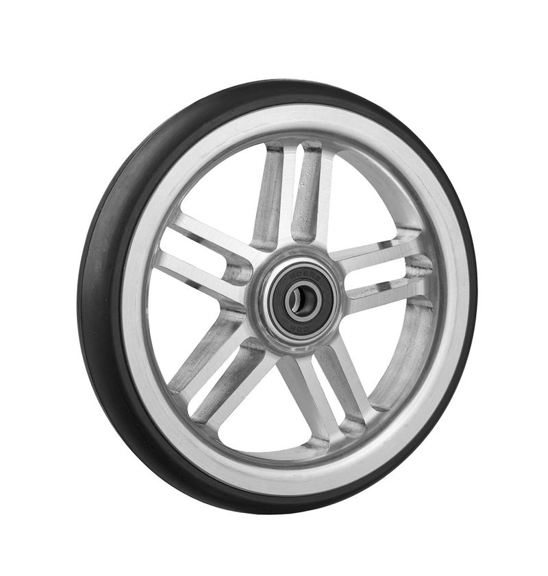 Roue à jante alu léger argent
Pneu à gomme pleine 125x24mm noir
Moyeu Ø x longeur: 8,0mm x 25mm