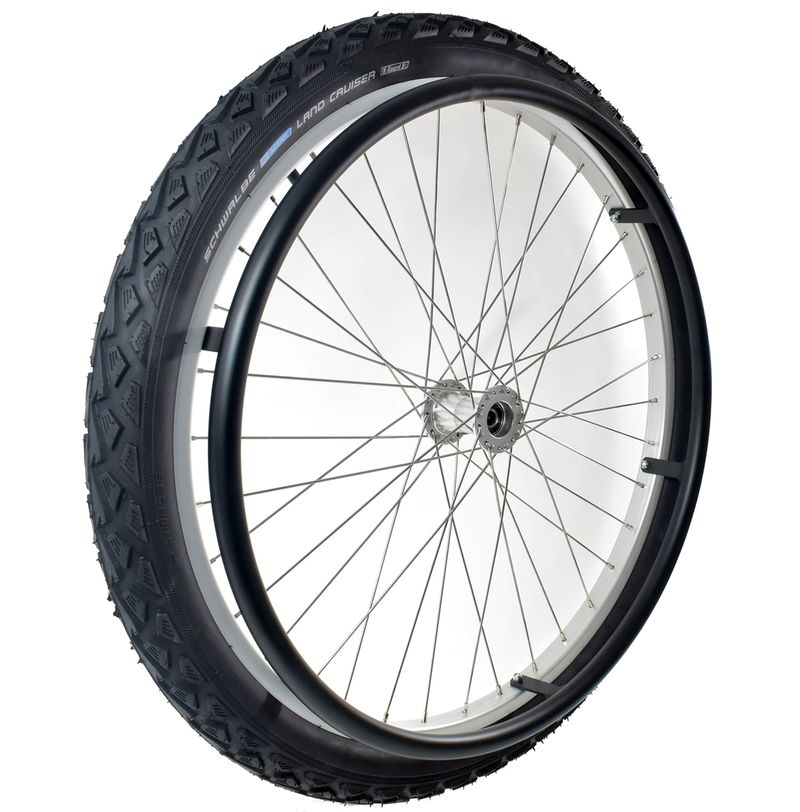Roue outdoor 24x1.75" à jante alu clair
Pneu à air 47-507 noir (LandCruiser)
Pour axe Ø12mm, main courante alu noir