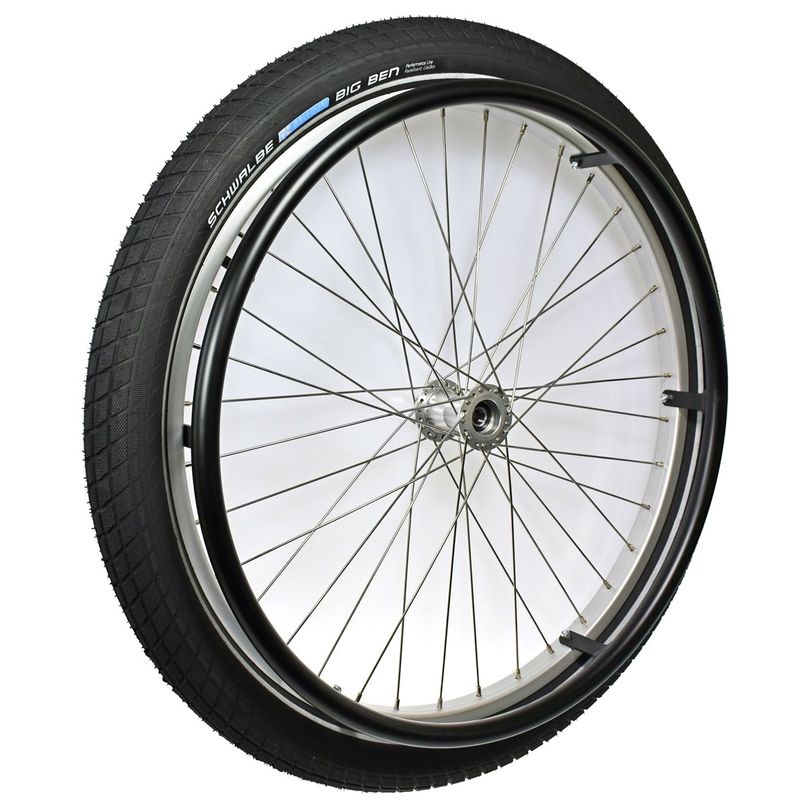 Roue outdoor 24x2.15" à jante alu clair
Pneu à air 55-507 noir (BigBen)
Pour axe 1/2", main courante alu noir