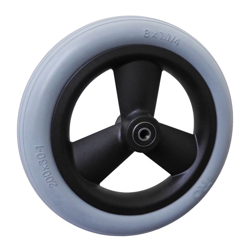 Rad mit 3-Hohlspeichen-Felge schwarz
PU-Bereifung 200x30mm grau
Bohrung 8,0mm / NL 38mm