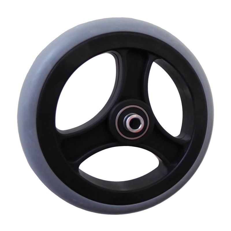 Rad mit 3-Speichen Ku.-Felge schwarz
Vollgummireifen 150x25mm grau
Bohrung 8,0mm / NL 46mm