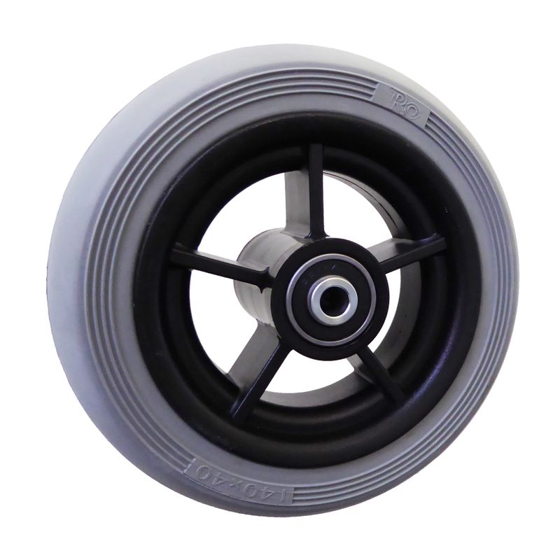 Rad mit Ku.-Felge schwarz
Vollgummireifen 140x40mm grau
Bohrung 8,0mm / NL 60mm