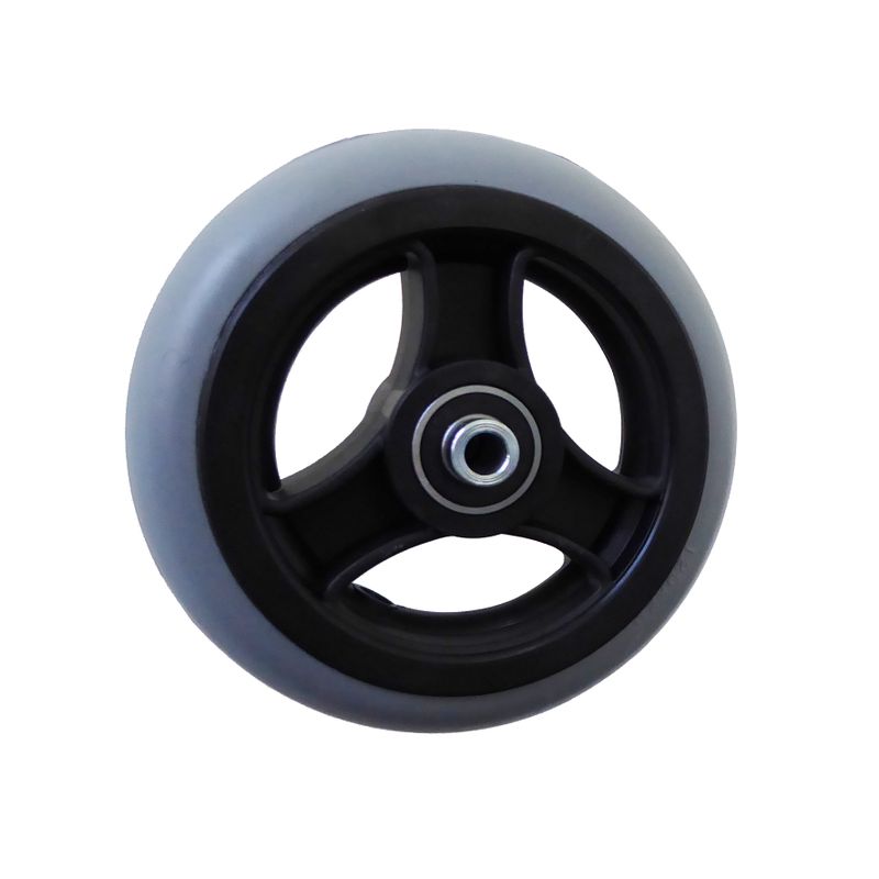 Roue à jante plastique à 3 rayons noir
Pneu à gomme pleine 125x25mm gris
Moyeu Ø x longeur: 8,0mm x 46mm